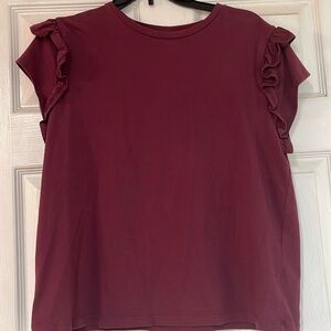 Burgundy ruffle sleeved tee-shirt size large